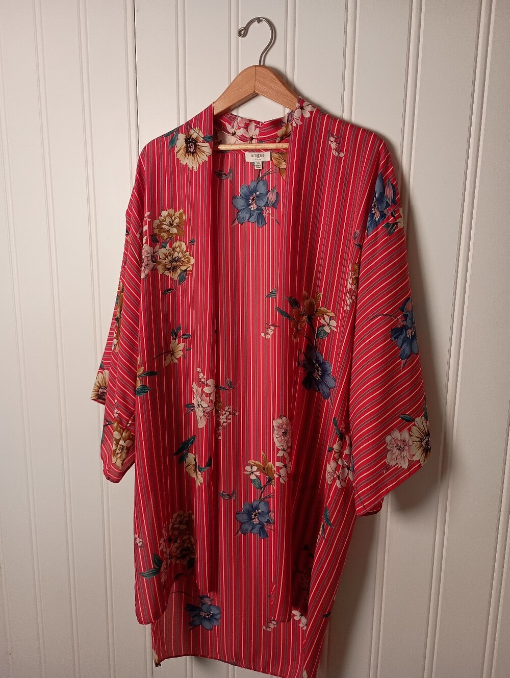 Umgee- Red Striped Floral Open Kimono- Size S